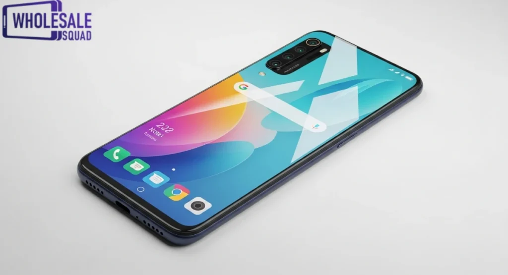 Redmi Note 8 Pro smartphone with glossy back and quad-camera setup displayed on white background.