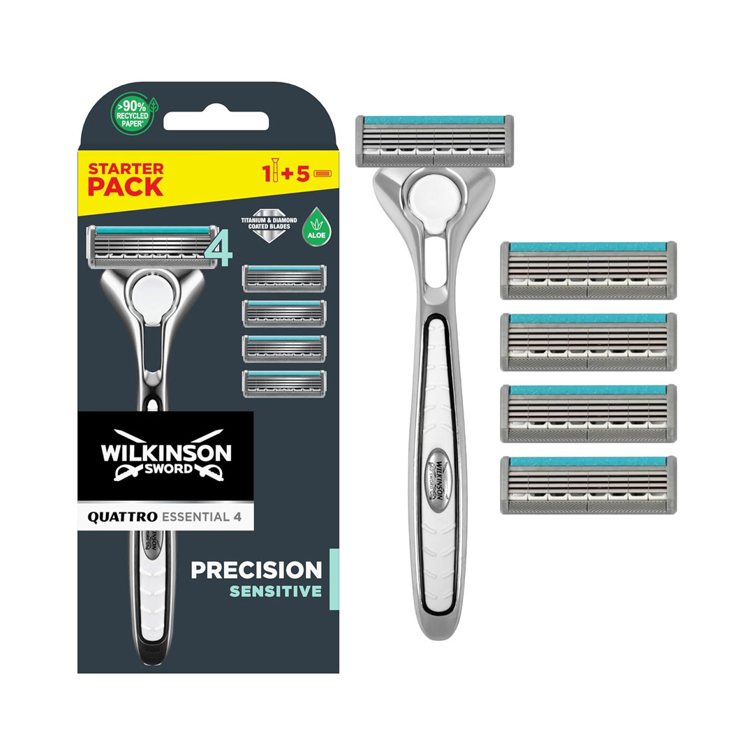 Wilkinson Sword Quattro Titanium Sensitive 4 Razors + 1 Blade – (Pack of 5)