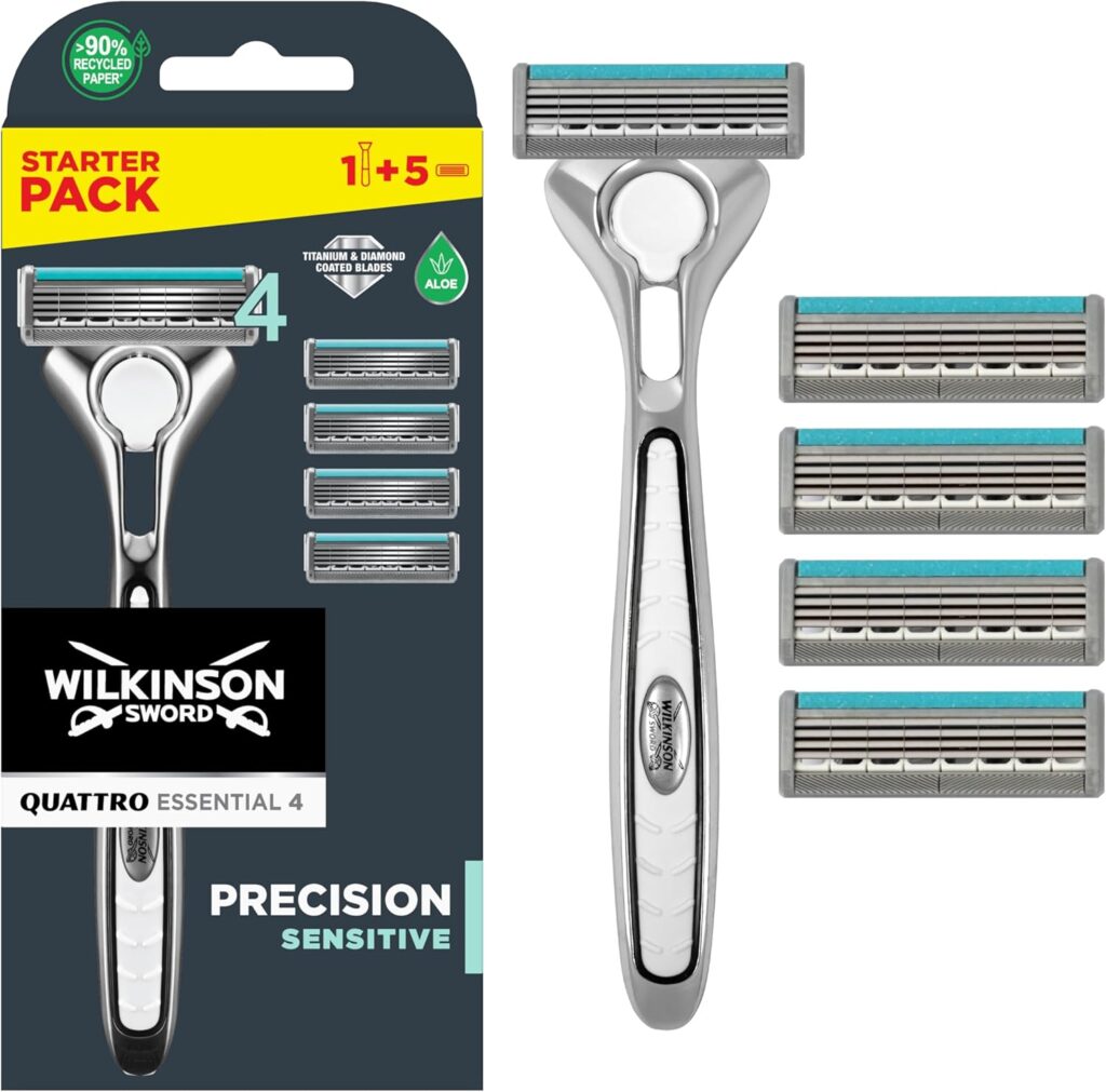 Wilkinson Sword Quattro Titanium Sensitive 4 Razors + 1 Blade – (Pack of 5)