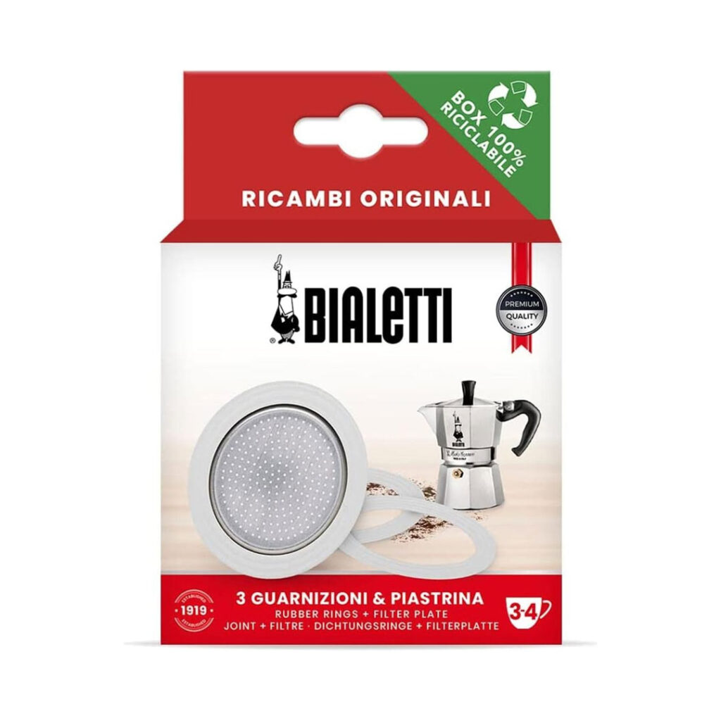 Bialetti Moka Pot Replacement Gasket & Filter Set – 3/4 Cup Compatible