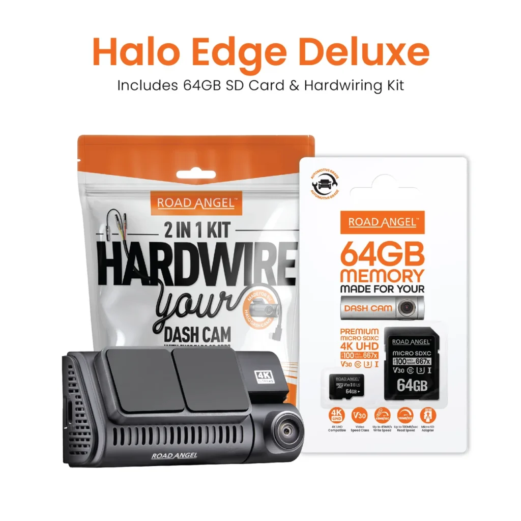 Road Angel Halo Edge 4K OBD Deluxe Dash Cam Bundle | 64GB SD Card & OBD Hard Wiring Kit