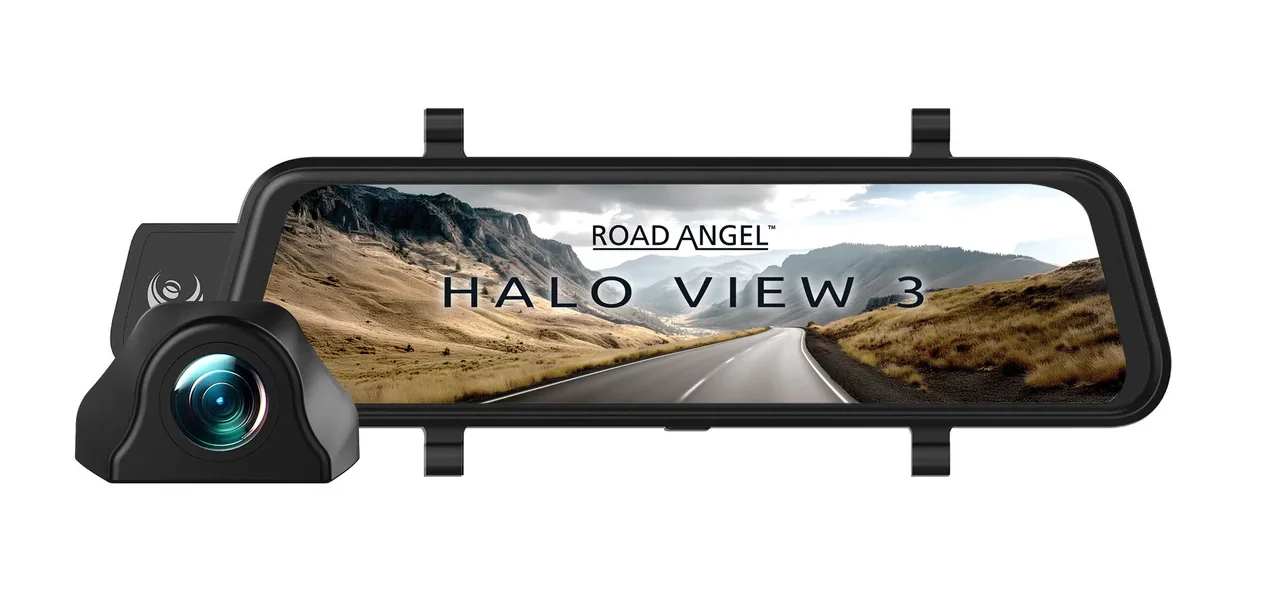Road Angel Halo View 3 4K Front & Rear Mirror Dash Cam with 10" Touchscreen Display