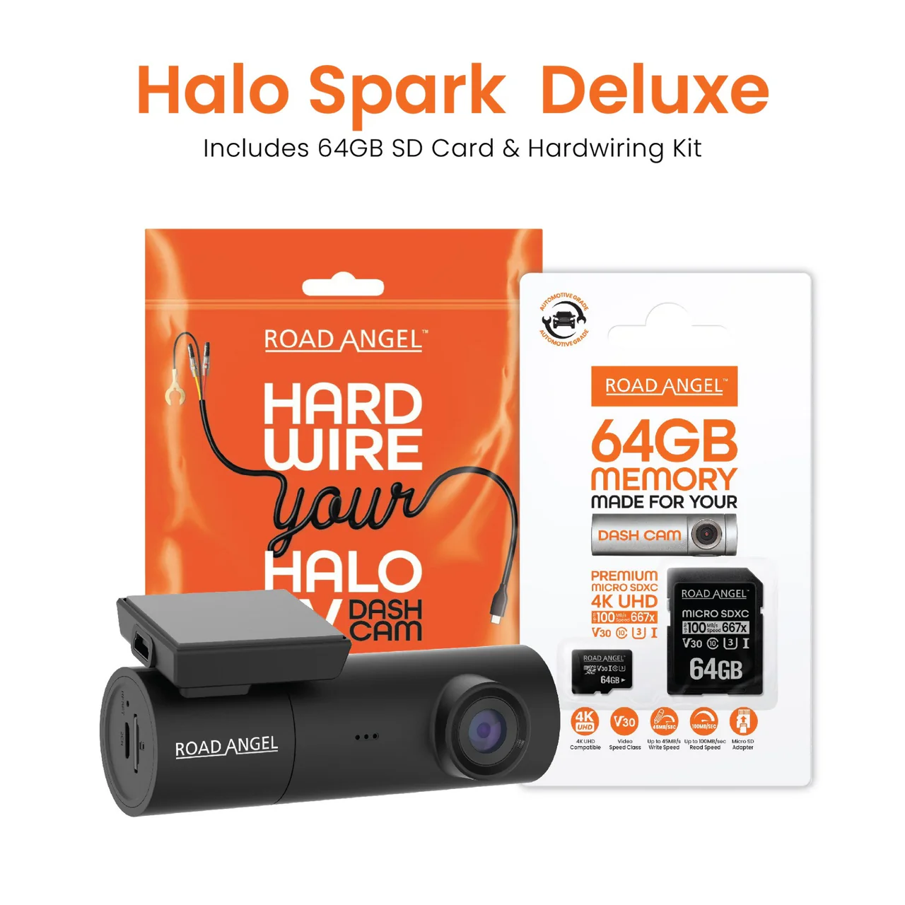 Road Angel Halo Spark OBD Deluxe 1080p Dash Camera Bundle with OBD Hardwire Kit & 64GB SD Card