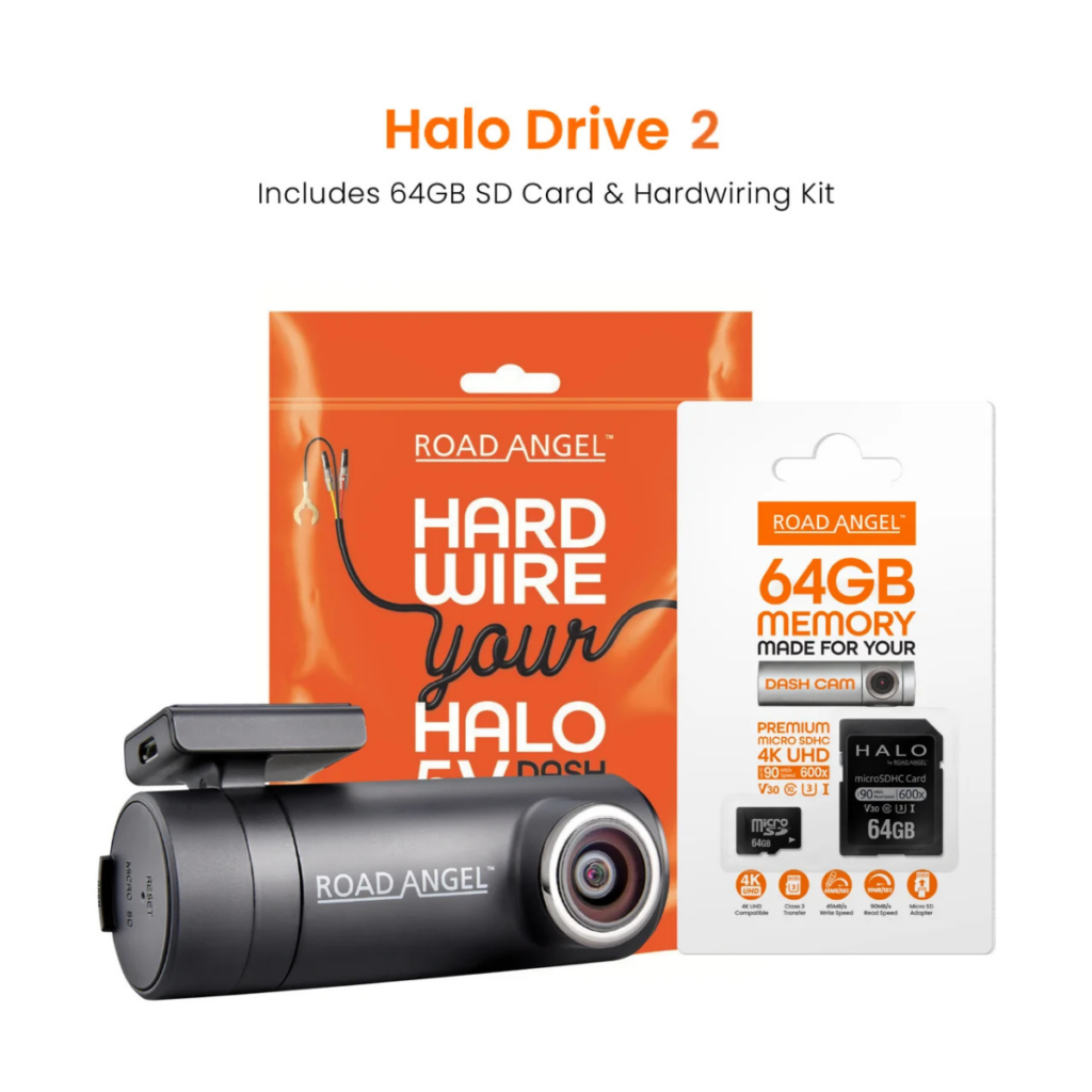 Road Angel Halo Drive 2 Deluxe 2K Dash Cam Bundle with 64GB SD Card & Hardwire Kit